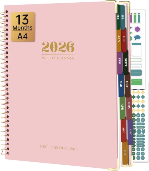 Yoment 2026 Planner Weekly and Monthly 8.5"x11" Large Hardcover Planner from Dec 2025 - Dec 2026 13 Months Calendar Academic Planners for Women Men Agenda Daily Weekly Yearly Planning with Tabs, Pink