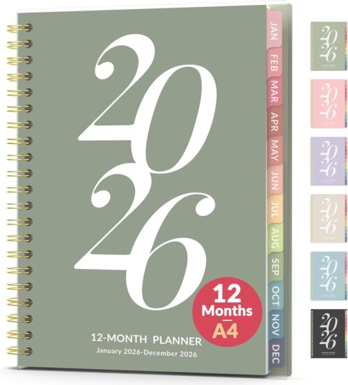 Forvencer 2026 Planner Weekly and Monthly, Jan - Dec 2026, 8.5u201D x 11u201D, Large Agenda Planner for Women, Aesthetic Calendar Planner with Spiral Bound, Month Tab, Flexible Cover for School Office, Green
