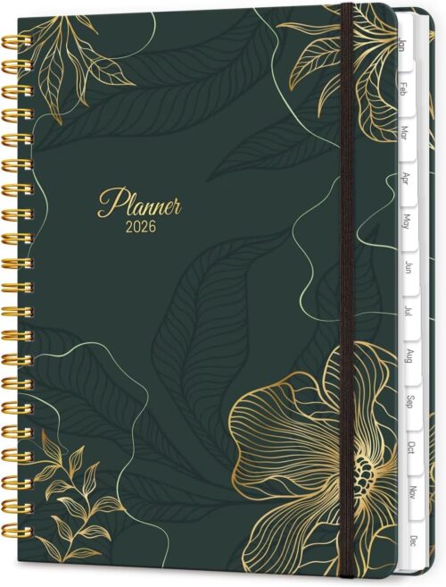 2026 Planner, A5 Weekly and Monthly Planners with Tabs, Spiral Bound Daily Calendar 2026 Planner, Agenda Organizers from Jan. to Dec., Hardcover Habit Tracker Journal 6.18" x 8.5" (Black Gold)