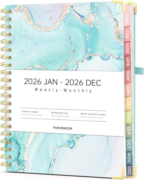 Forvencer 2026 Planner, Weekly and Monthly Calendar Planner for Women, Jan 2026 - Dec 2026, 8.5" x 11", Hardcover Planning Agenda book with Monthly Tabs, Spiral Bound, Inner Pocket, Cute Journal Organizer Notebook for Office School, A4 Size,Light Green
