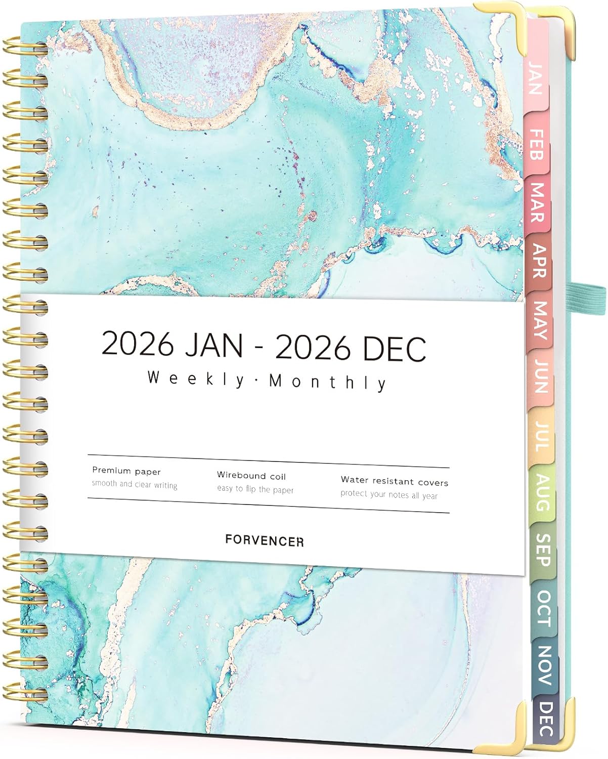 Forvencer 2026 Planner, Weekly and Monthly Calendar Planner for Women, Jan 2026 - Dec 2026, 8.5" x 11", Hardcover Planning Agenda book with Monthly Tabs, Spiral Bound, Inner Pocket, Cute Journal Organizer Notebook for Office School, A4 Size,Light Green