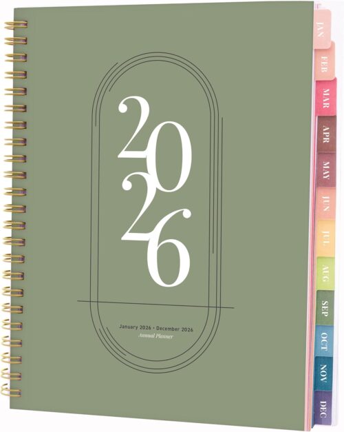 Rileys 2026 Planner, Agenda Planner With Weekly And Monthly View, Daily Agenda Book And Yearly Planners Calendar Book, Spiral Bound With Tabs, Notes, Goals And Holidays (Green, 8 x 6 in)
