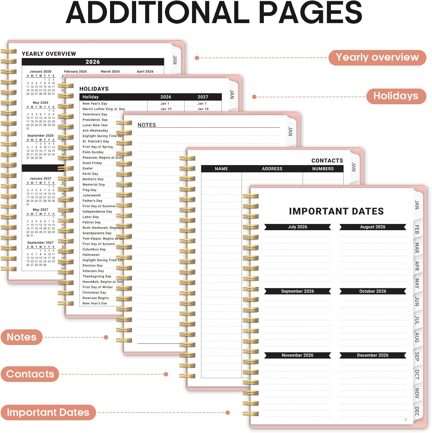 2026 Planner, Weekly and Monthly Calender Planner, Jan 2026 to Dec 2026, Hardcover 2026 Calendar Book with Tabs & Inner Pocket, Office Home School Supplies for Women & Men - A5 (6.3" x 8.5"), Pink - Image 6