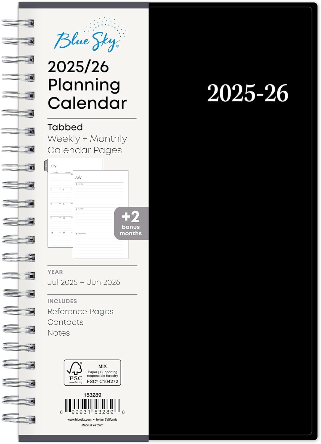 Blue Sky 2025-2026 Weekly and Monthly Academic Year Planner Calendar, July 2025 - June 2026, 5" x 8", Flexible Cover, Wirebound, Laminated Tabs, Enterprise (Enterprise 2025-2026, 5" x 8")