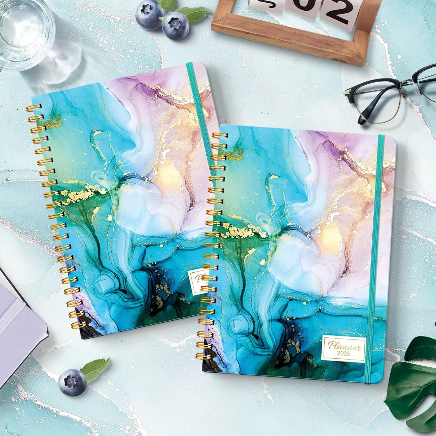 2026 Planner, A5 Weekly and Monthly Planners with Tabs, Spiral Bound Daily Calendar 2026 Planner, Agenda Organizers from Jan. to Dec., Hardcover Habit Tracker Journal 6.18" x 8.5"(Cyan Marble) - Image 7