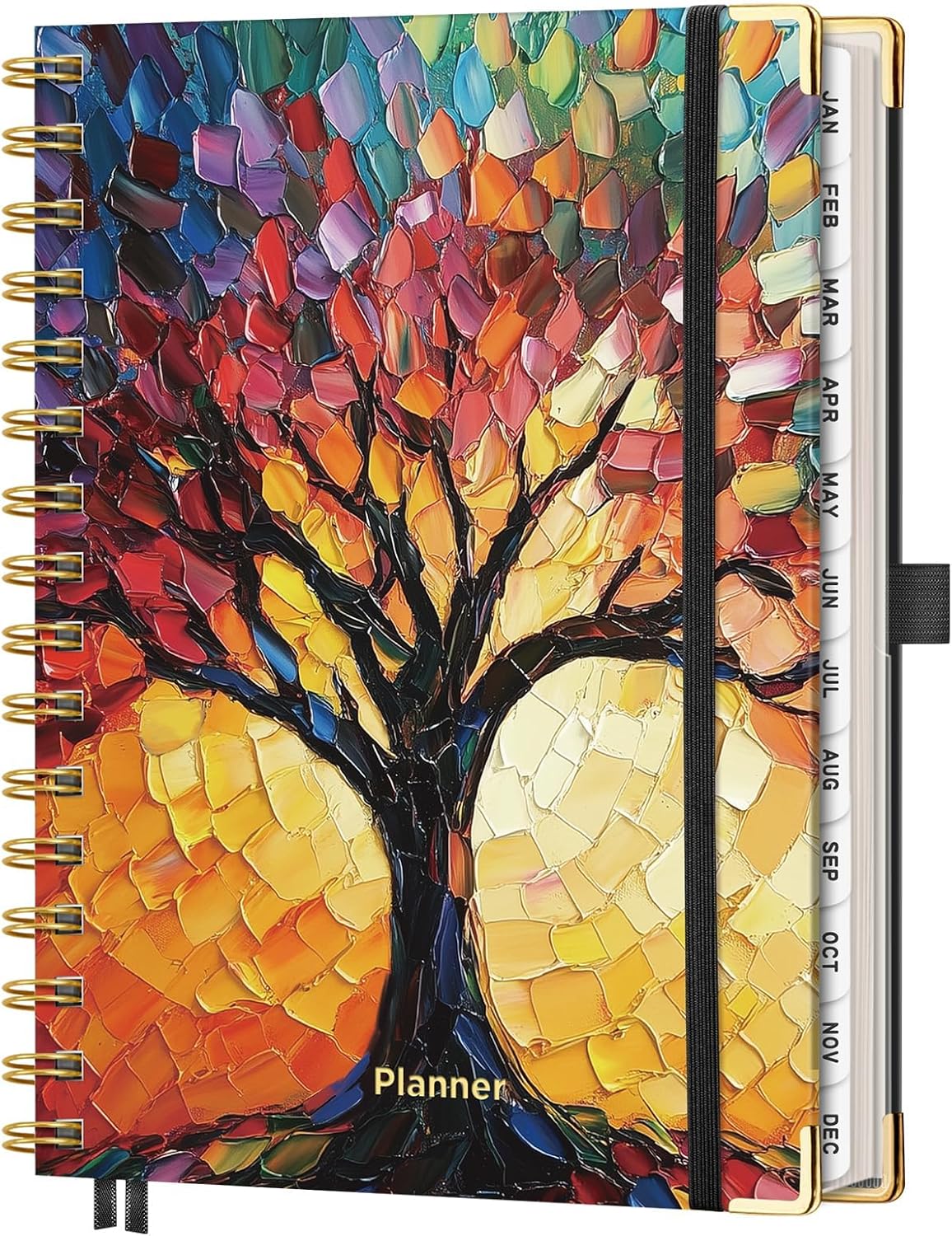 AHGXG 2026 Planner, Weekly and Monthly Planner for Women, Jan 2026 - Dec 2026, Medium Size (5.7" x 8.3"), Calendar 2026, Hardcover with Monthly Tabs, Spiral-Bound, 100 GSM Thick Paper, Colourful Tree
