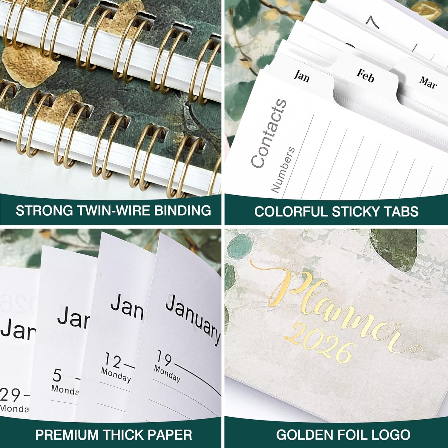 2026 Planner - Planner 2026 Weekly and Monthly, 9''x11'', Jan. 2026 - Dec. 2026, 2026 Weekly and Monthly Planner, Tabs, Pocket, Twin-wire Binding - Art Leaves - Image 7