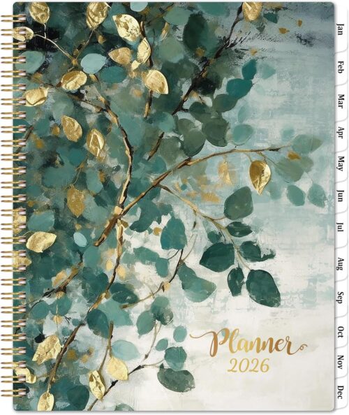 2026 Planner - Planner 2026 Weekly and Monthly, 9''x11'', Jan. 2026 - Dec. 2026, 2026 Weekly and Monthly Planner, Tabs, Pocket, Twin-wire Binding - Art Leaves