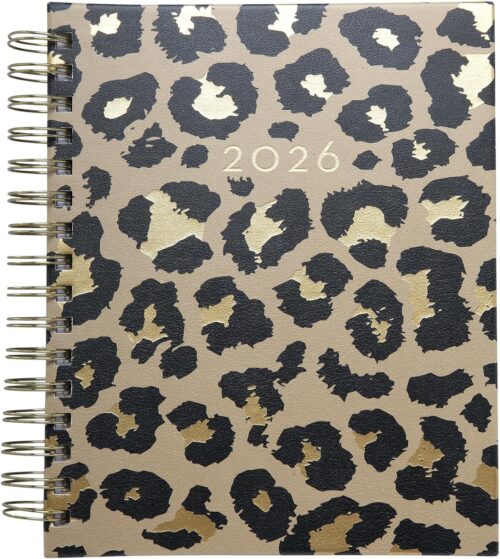 WORLD TRAVELER 2026 Planner Weekly and Monthly - 7'' x 8.75'' Hard Cover January December Spiral Daily Planner 2026 To Do List, Size 7X8.75, Brown Cheetah Print