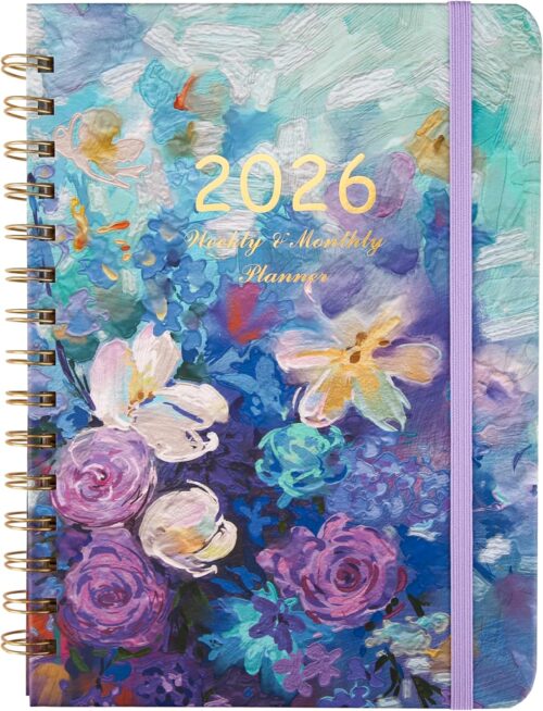 2026 Planner, Weekly and Monthly Calendar Planner for Women, Jan 2026 - Dec 2026, Hardcover Planning Agenda book, Spiral Bound, Inner Pocket, 6.3" x 8.5"