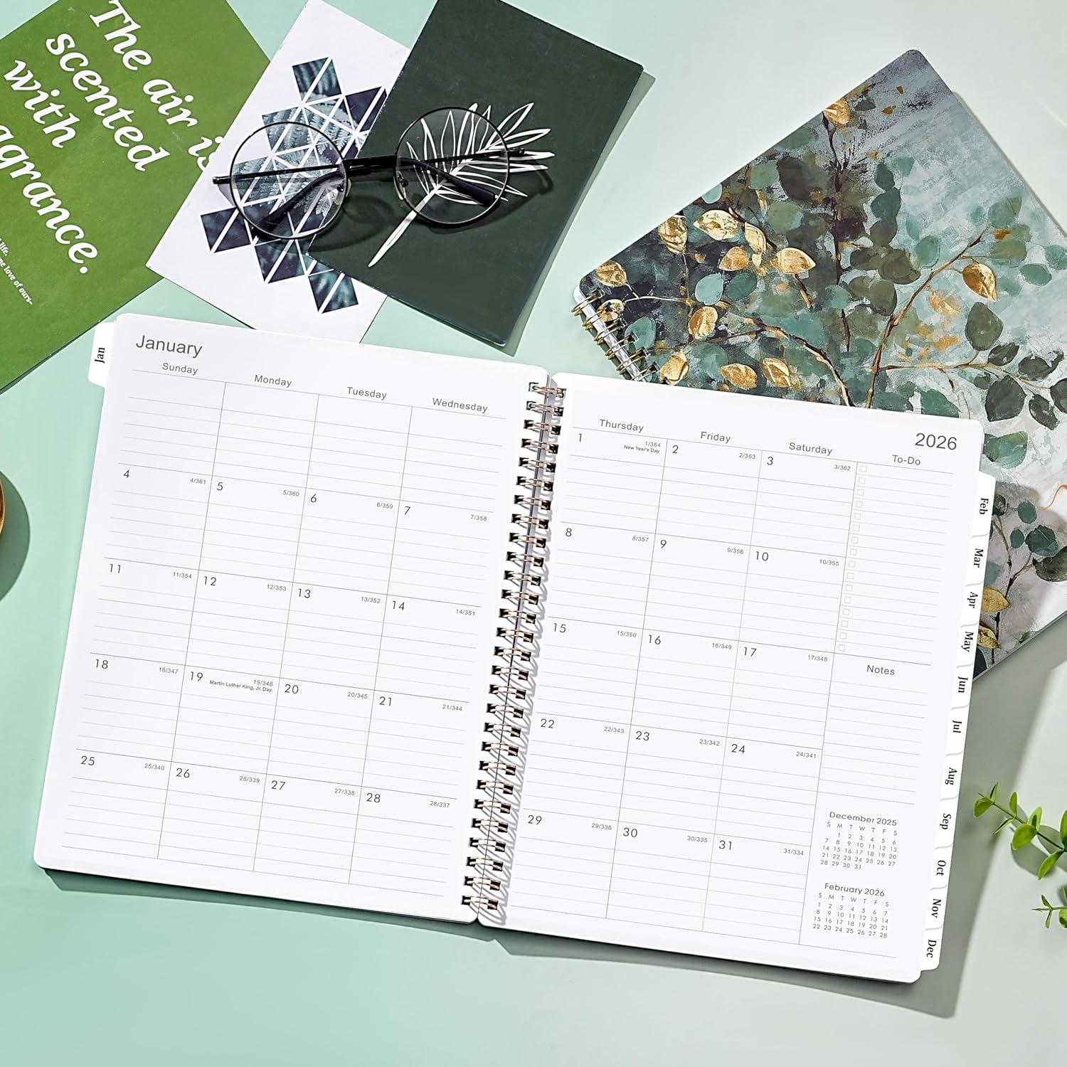 2026 Planner - Planner 2026 Weekly and Monthly, 9''x11'', Jan. 2026 - Dec. 2026, 2026 Weekly and Monthly Planner, Tabs, Pocket, Twin-wire Binding - Art Leaves - Image 2