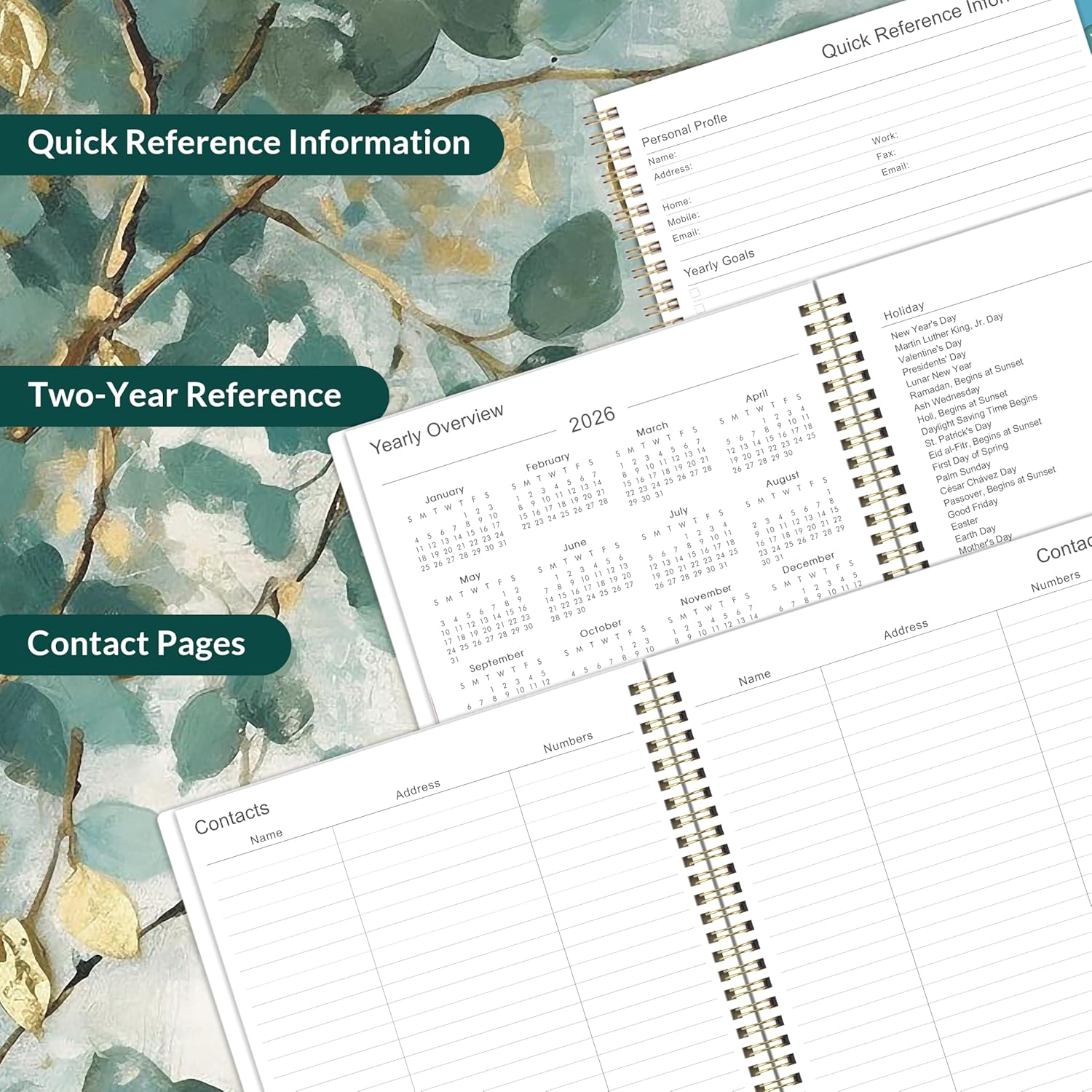 2026 Planner - Planner 2026 Weekly and Monthly, 9''x11'', Jan. 2026 - Dec. 2026, 2026 Weekly and Monthly Planner, Tabs, Pocket, Twin-wire Binding - Art Leaves - Image 6