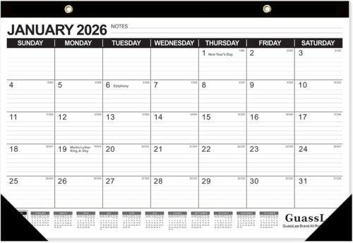 GuassLee Desk Calendar 2026-2027 - 17" × 11.5" Desktop Calendar 18 Months Runs from Jan. 2026 to Jun. 2027 with Julian Date for Home School Office Desk Top Organizing