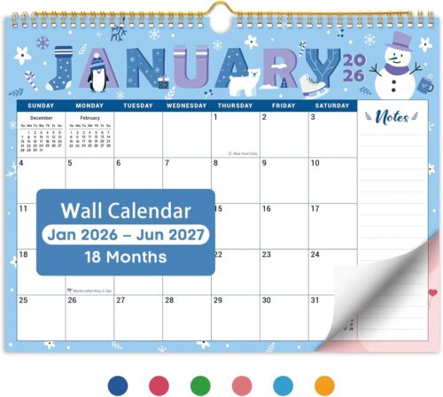 2026 Calendar,18-Month Wall Calendar Runs from Jan 2026 to Jun 2027, 11.5" x 14.7", Large Monthly Calendar with Twin-Wire Binding, Perfect for Home or Office - Seasonal