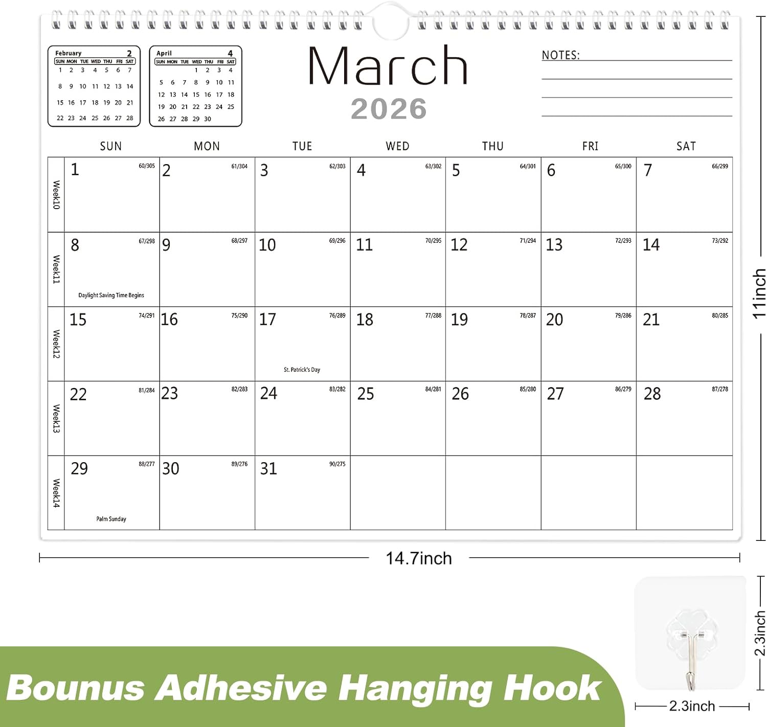 MZD8391 Calendar 2026-2027, Wall Calendar 2026-2027 From January 2026 To June 2027 18 Months, 14.7" x 11" Paper Calendars with Julian Date and Blank Block for New Year Christmas Gifts - Image 3