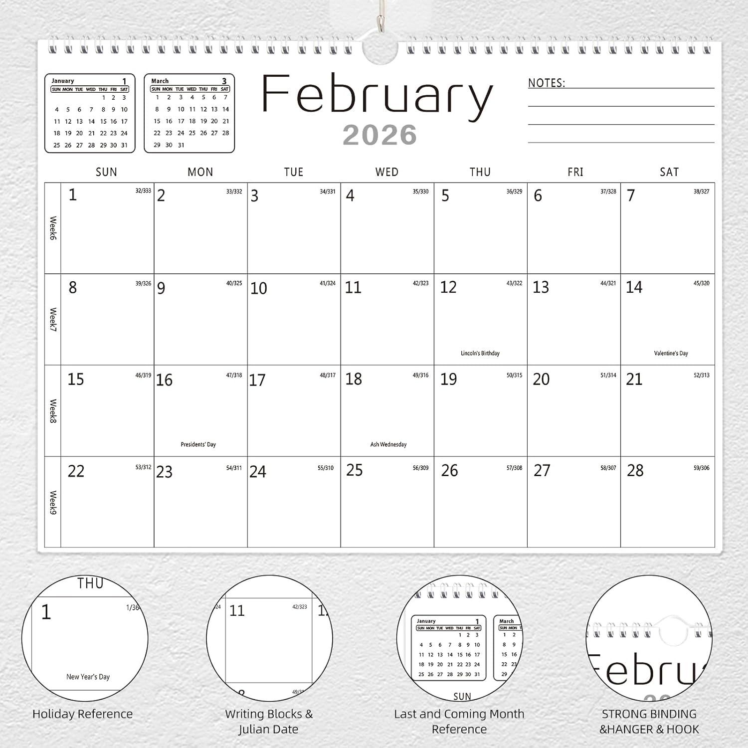 MZD8391 Calendar 2026-2027, Wall Calendar 2026-2027 From January 2026 To June 2027 18 Months, 14.7" x 11" Paper Calendars with Julian Date and Blank Block for New Year Christmas Gifts - Image 4
