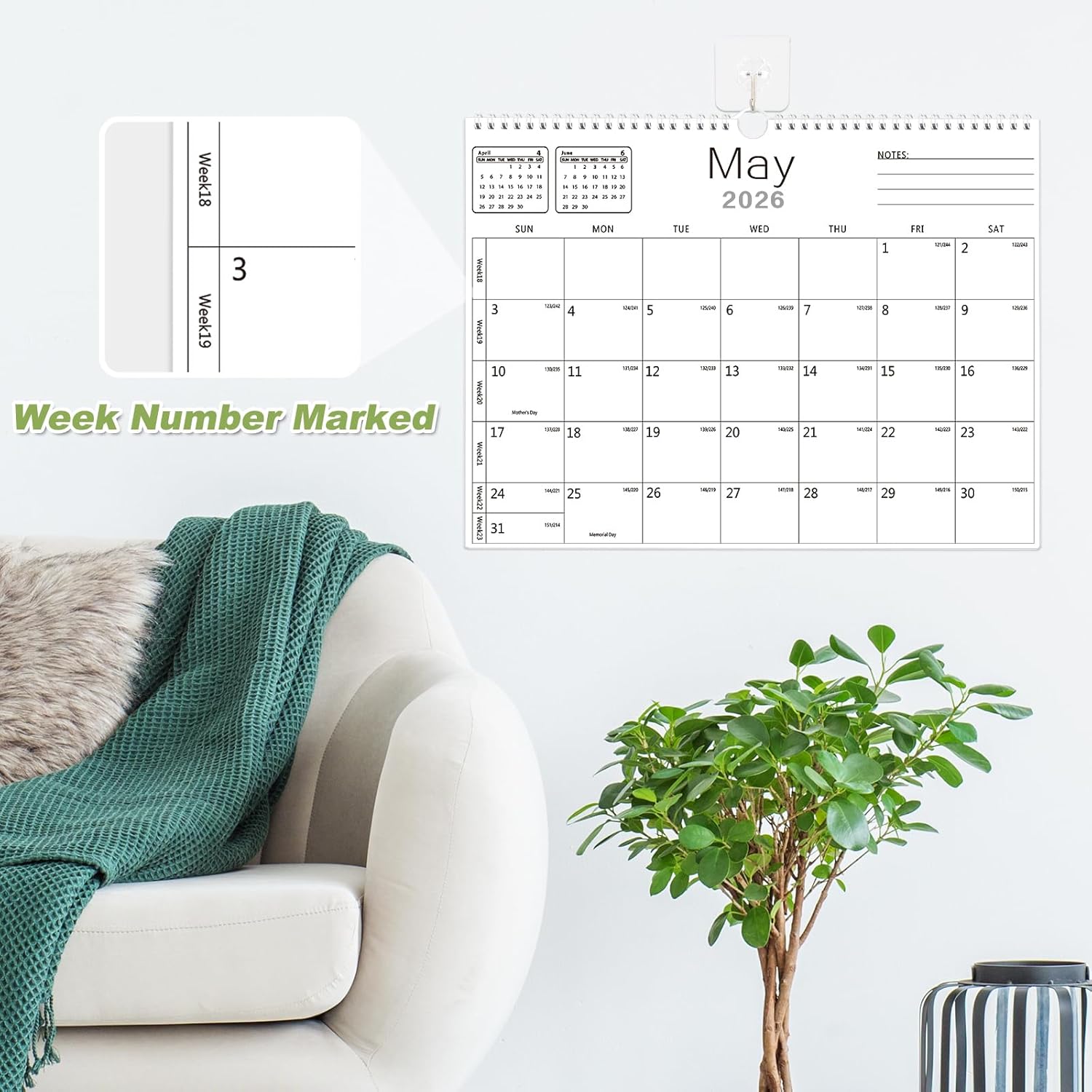 MZD8391 Calendar 2026-2027, Wall Calendar 2026-2027 From January 2026 To June 2027 18 Months, 14.7" x 11" Paper Calendars with Julian Date and Blank Block for New Year Christmas Gifts - Image 6