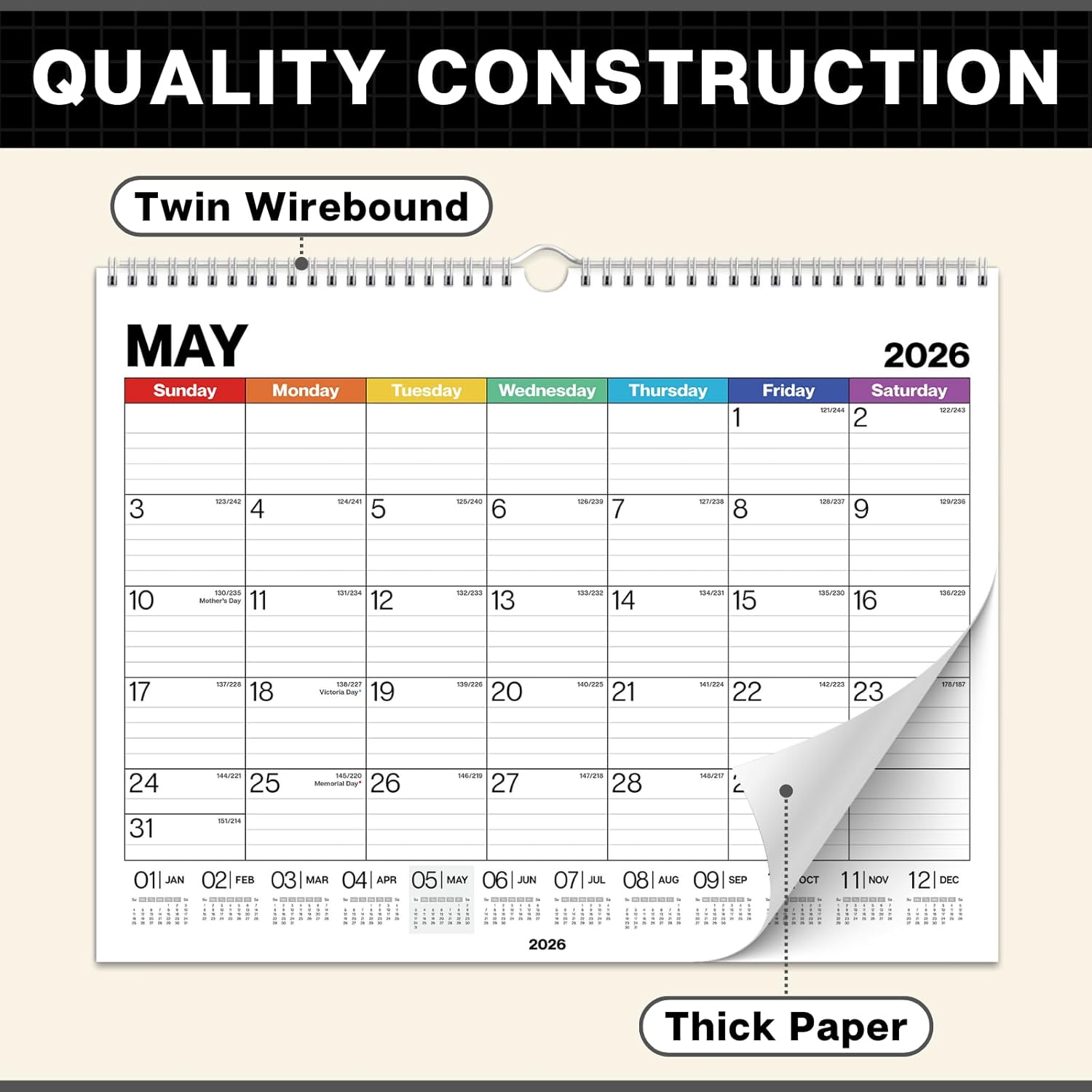 Dunwell 12x15 Wall Calendar 2026 (Colorful), Use Jan to Dec 2026, Large Lined 12 x 15 Monthly Calendar, Professional Styling for Home or Office, Premium Paper - Image 5