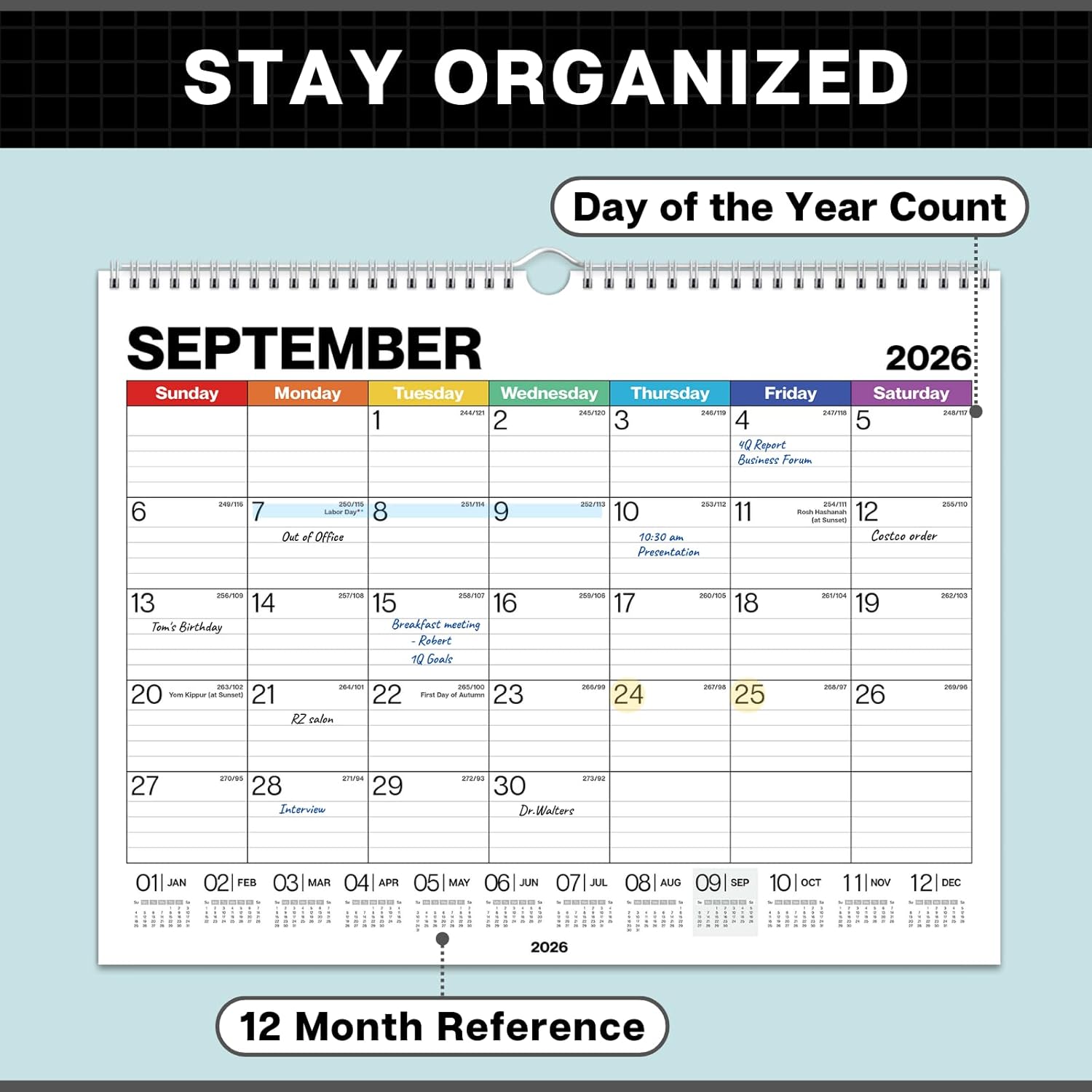 Dunwell 12x15 Wall Calendar 2026 (Colorful), Use Jan to Dec 2026, Large Lined 12 x 15 Monthly Calendar, Professional Styling for Home or Office, Premium Paper - Image 6