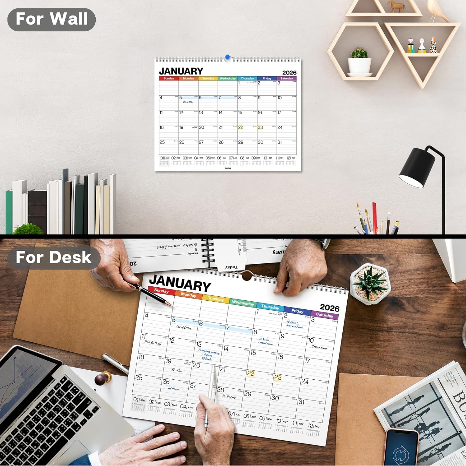 Dunwell 12x15 Wall Calendar 2026 (Colorful), Use Jan to Dec 2026, Large Lined 12 x 15 Monthly Calendar, Professional Styling for Home or Office, Premium Paper - Image 8