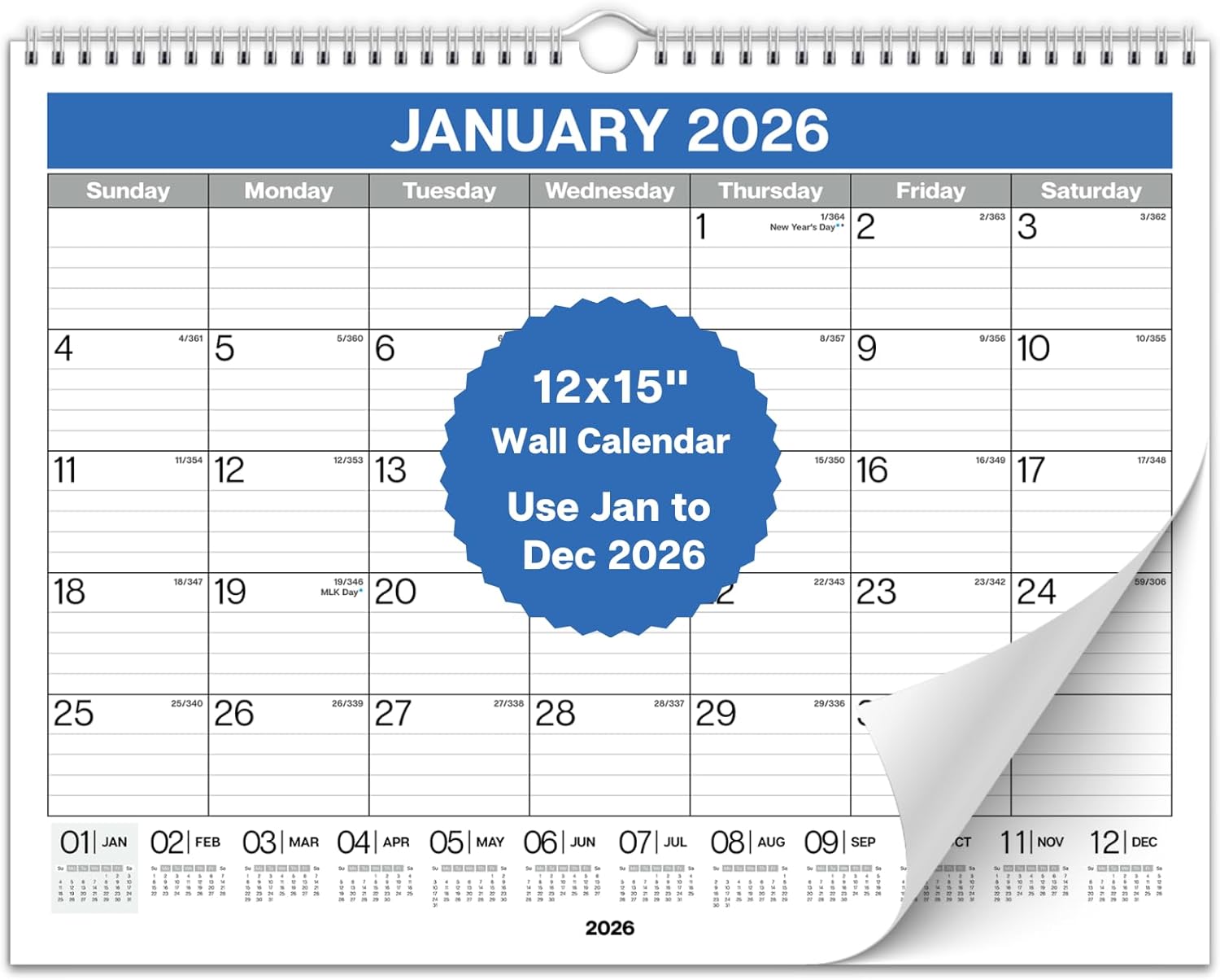 Dunwell 12x15 Wall Calendar 2026 (Colorful), Use Jan to Dec 2026, Large Lined 12 x 15 Monthly Calendar, Professional Styling for Home or Office, Premium Paper - Image 10