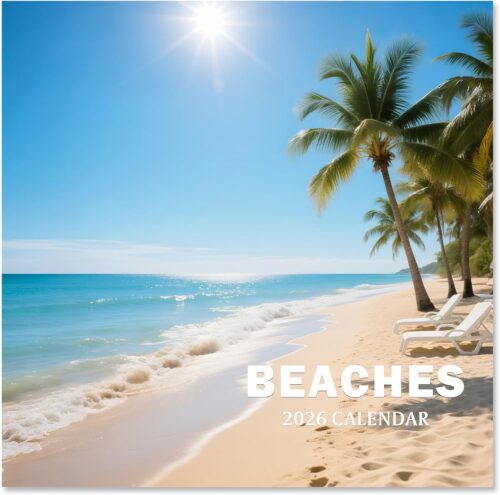 2026 Calendar, 2026 Wall Calendar, Monthly Calendars 12 Month Beach 12" x 24" Opened, Thick Glossy Paper for Organizing Planning, Ideal for Home Office