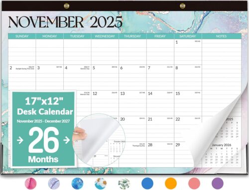 Forvencer Desk Calendar 2026, 26 Months Calendar Runs from November 2025 to December 2027, 17" x 12" Large 2026 Wall Calendar Monthly Planner with Plastic Cover for Home School Office