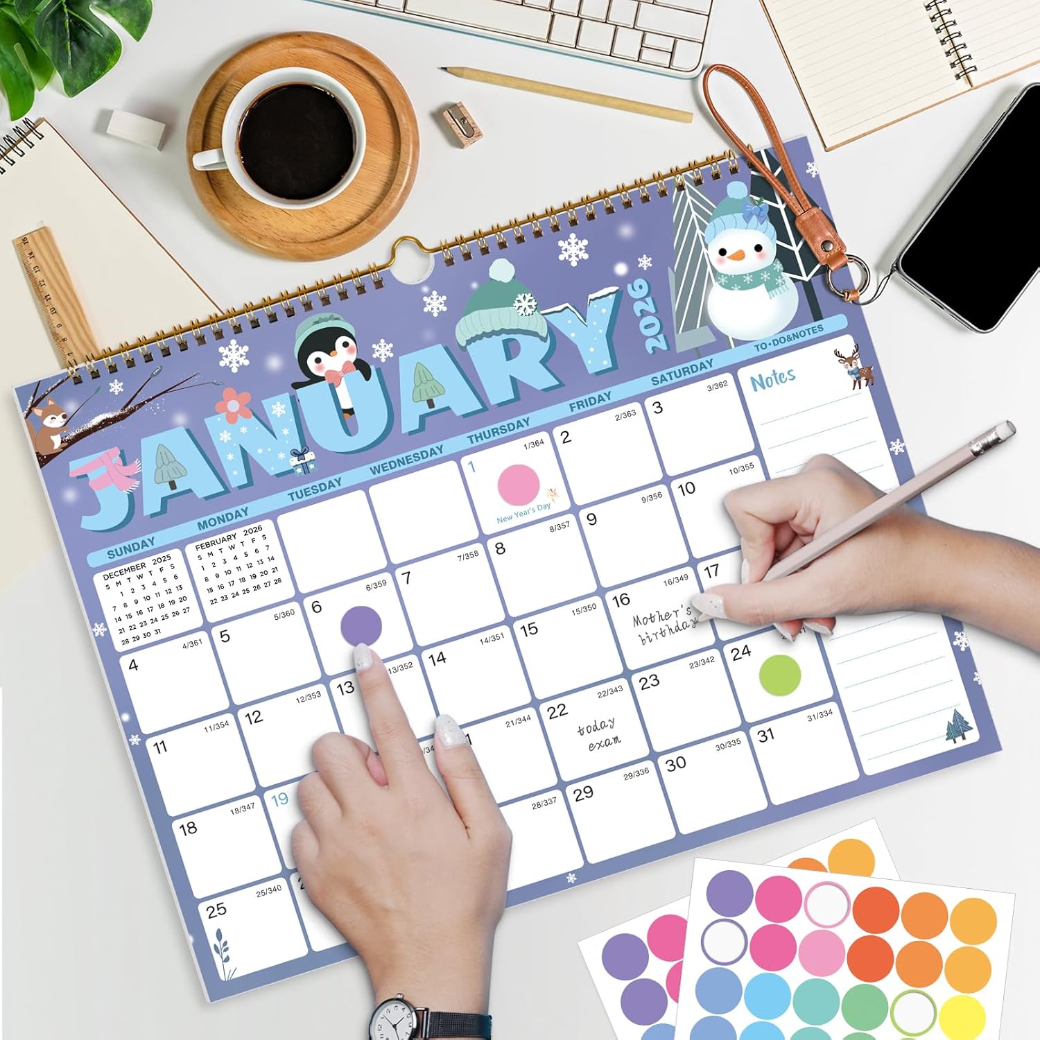 XISIDO 2026 Calendar, Wall Calendar 2026-2027, 18 Month Calendar January 2026 - June 2027, 14.8" X 11.5", Calendar with Twin-Wire Binding, Hanging Hook and Julian Dates (Seasonal Designs) - Image 2