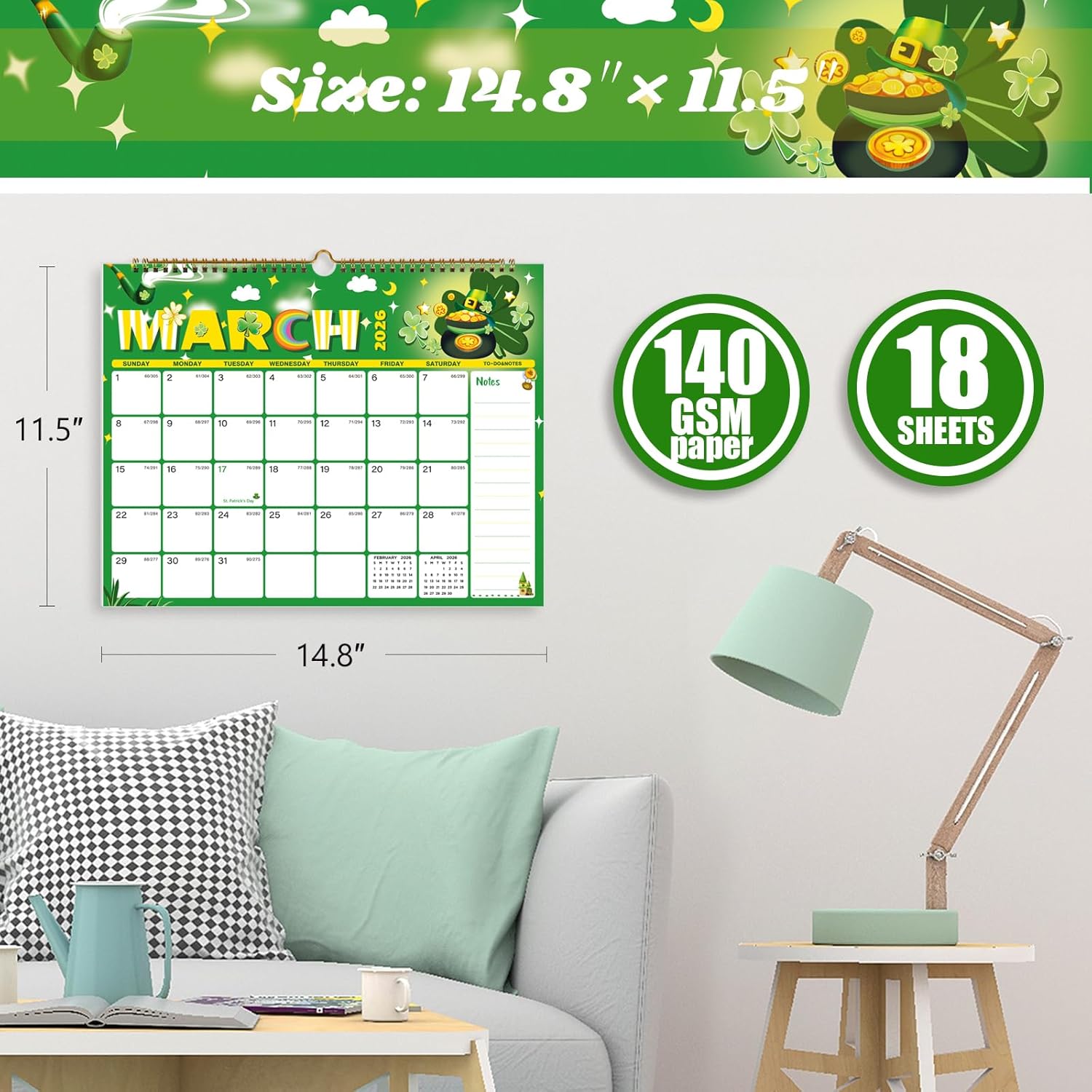 XISIDO 2026 Calendar, Wall Calendar 2026-2027, 18 Month Calendar January 2026 - June 2027, 14.8" X 11.5", Calendar with Twin-Wire Binding, Hanging Hook and Julian Dates (Seasonal Designs) - Image 3