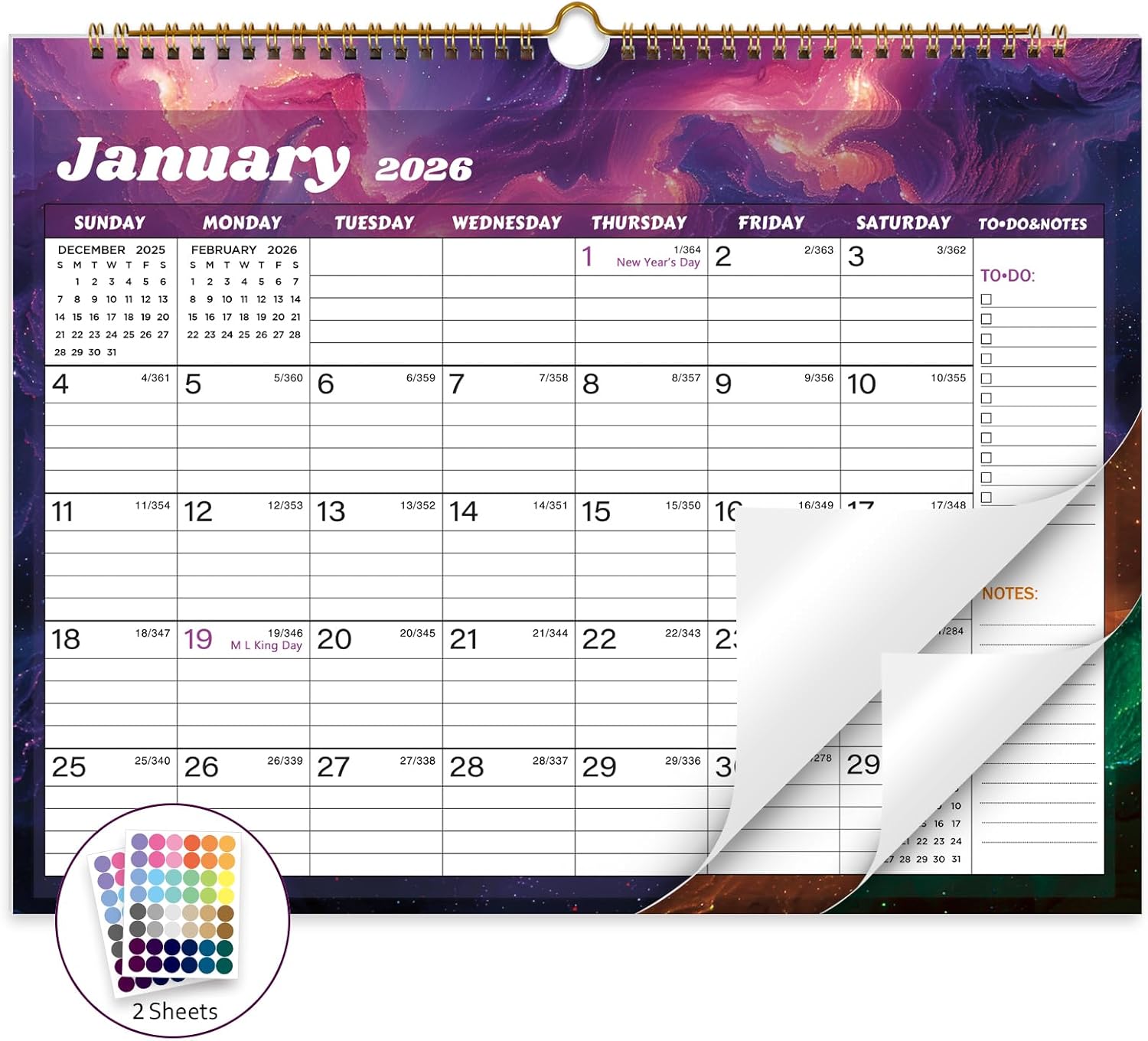 XISIDO 2026 Calendar, Wall Calendar 2026-2027, 18 Month Calendar January 2026 - June 2027, 14.8" X 11.5", Calendar with Twin-Wire Binding, Hanging Hook and Julian Dates (Seasonal Designs) - Image 10