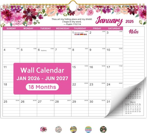 2026 Calendar, Psalm Theme 2026 Wall Calendar Starts from January 2026, 11.5" x 14.7", Monthly Wall Planner Hanging with Premium Paper, Ideal for Office or Home, Giftable Present