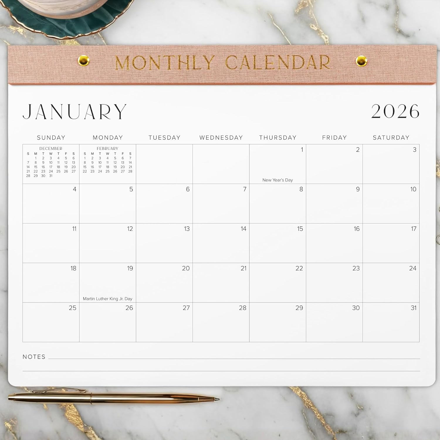 Aesthetic 2026-2027 Desk Calendar - Runs From January 2026 Until July 2027 - Minimalistic Office Desktop/Wall Calendar 14.5"x11.5" for Easy Organizing