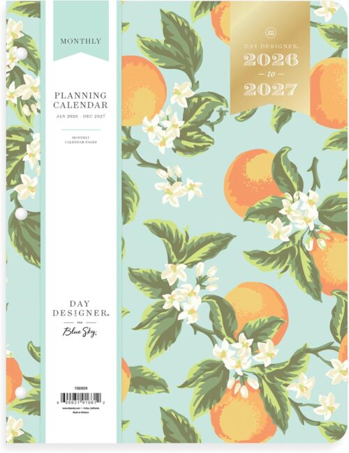 Blue Sky Day Designer 24 Month 2026 Monthly Planner Calendar, January 2026 - December 2027, 8.5" x 11", Flexible Cover, Stapled Binding, Orange Blossom Mint
