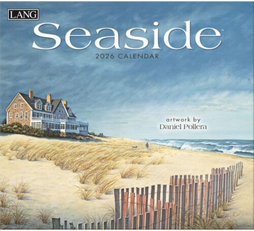 Lang Seaside 2026 Wall Calendar u2013 12-Month Calendar with Stapled Binding, Linen-Embossed Coastal Artwork by Daniel Pollera, 13.4" × 12"
