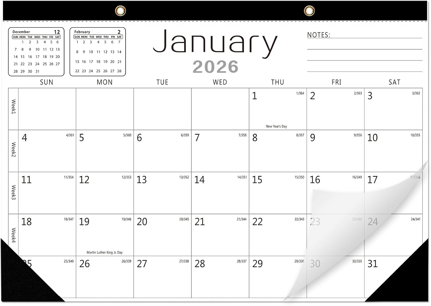 Wall Calendar -Desk Calendar 2026-2027 from Jan. 2026 to Jun. 2027,18 Months Calendar,12"×17"Thick Paper with festival Dates and Ruled Blocks for Home or Office New Year and Christmas Gifts